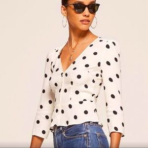 Reformation Sweetie Polka Dot Button Down Top